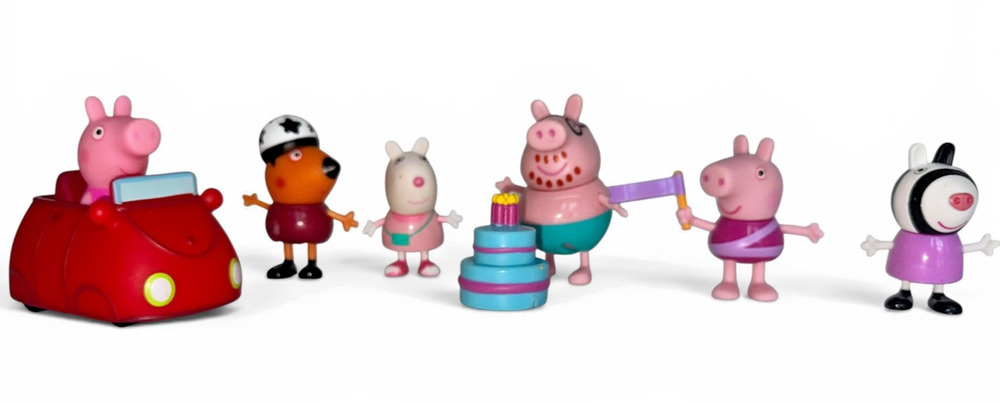 Peppa Pig Figures Lot Red Car Daddy Pig Rebecca Rabbit Danny Dog Zoe Zebra 7pc